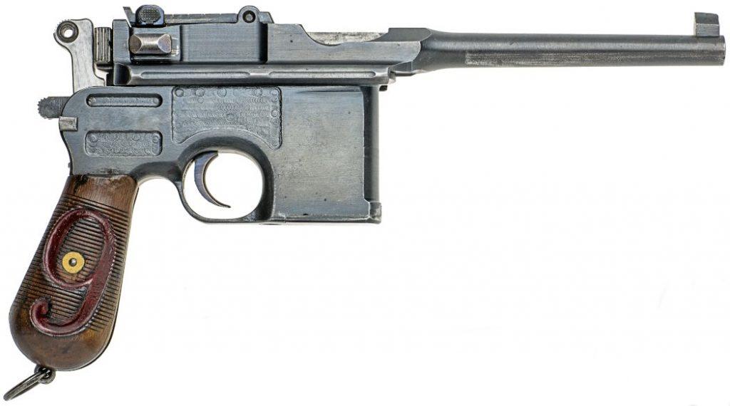 Mauser C96, rechte Seite, orginaler Holzgriff